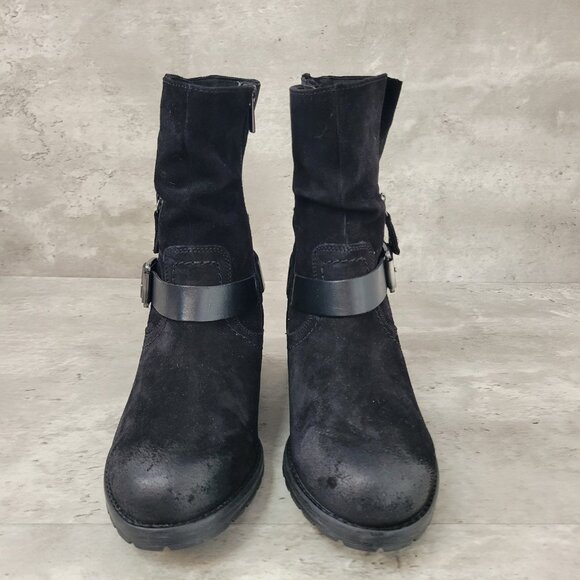Clarks Womens Boots Size 7 M Black Suede Nissini Pearl Size Buckle New - Picture 2 of 13